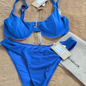 Blue Textured Underwire Bikini Set